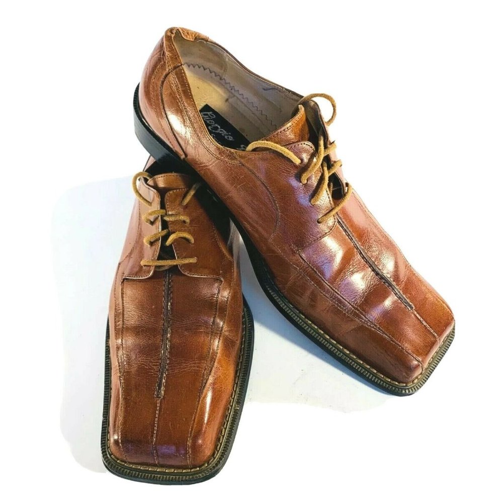 Giorgio V Mens Brown 10 D Leather Dress Lace Up Square Toe Oxford Shoes‎